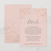Roos gouden glitter blush roze grijs bruiloft deta informatiekaartje (Voorkant / Achterkant)