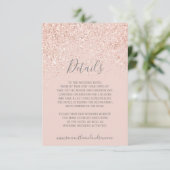 Roos gouden glitter blush roze grijs bruiloft deta informatiekaartje (Staand voorkant)
