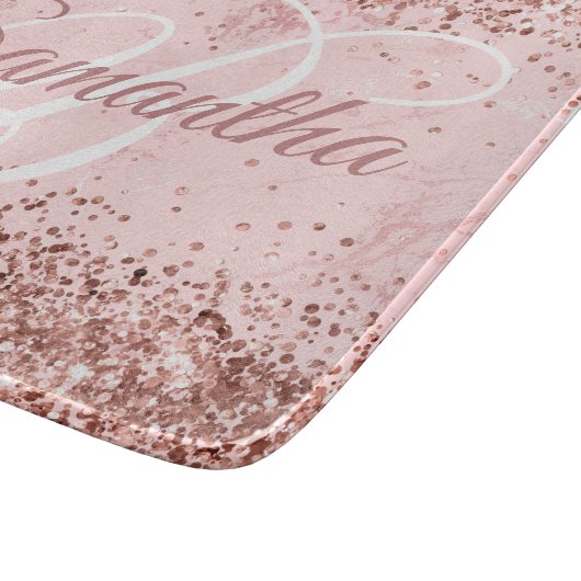 Roos Gouden Glitter Blush Roze Marmer Fancy Monogr Snijplank (Hoek)