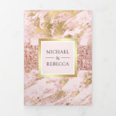 Roos gouden glitter blush roze marmer foto bruilof drieluik uitnodiging (Cover)