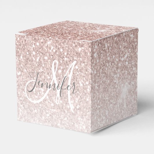 Roos gouden glitter blush roze sparkle monogram bedankdoosjes (Voorkant Zijde)