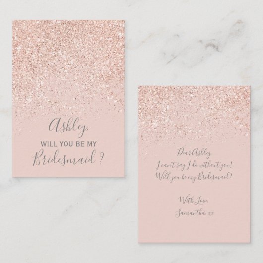 Roos gouden glitter blush roze typografie bruidsme informatiekaartje (Voorkant / Achterkant)