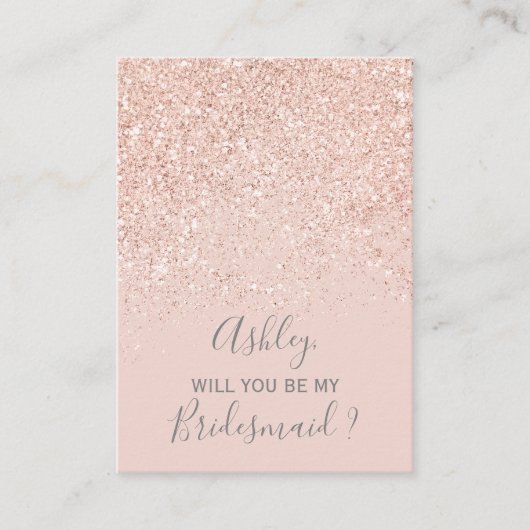 Roos gouden glitter blush roze typografie bruidsme informatiekaartje (Voorkant)