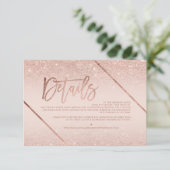 Roos gouden glitter blush script bruiloft richting informatiekaartje (Staand voorkant)