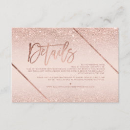 Roos gouden glitter blush script bruiloft richting informatiekaartje