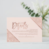 Roos gouden glitter blush script bruiloft richting informatiekaartje (Staand voorkant)