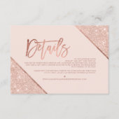Roos gouden glitter blush script bruiloft routebes informatiekaartje (Voorkant)