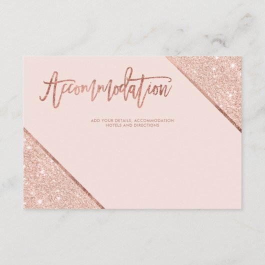 Roos gouden glitter blush script bruiloft routebes informatiekaartje (Achterkant)