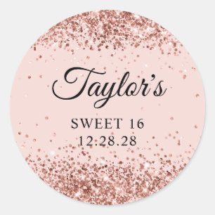 Roos Gouden Glitter Blush Sweet 16 Ronde Sticker