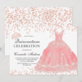 Roos gouden glitter blush tiara jurk Quinceañera Kaart (Voorkant / Achterkant)