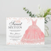 Roos gouden glitter blush tiara jurk Sweet 16 Kaart (Staand voorkant)