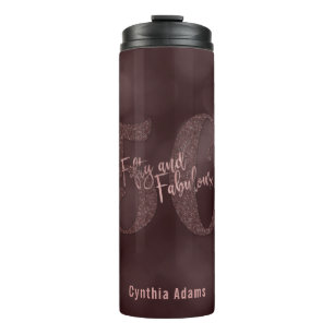 Roos Gouden Glitter & Bokeh 50 & Fabulous Typograf Thermosbeker