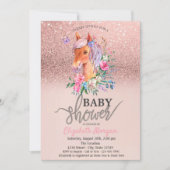 Roos Gouden Glitter Bokeh Bloemen Pony Baby shower Kaart (Voorkant)