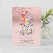 Roos Gouden Glitter Bokeh Bloemen Pony Baby shower Kaart (Staand voorkant)