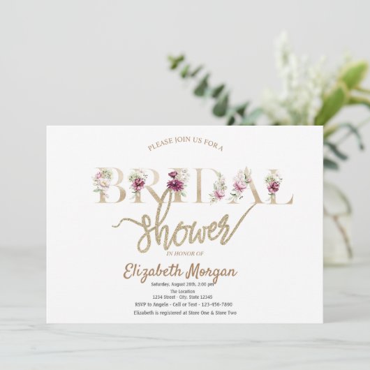 Roos Gouden Glitter Bokeh Bloemen Vrijgezellenfees Kaart (Staand voorkant)
