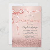Roos Gouden Glitter Bokeh, Bow Lint Baby shower Kaart (Voorkant)