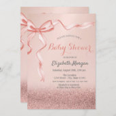 Roos Gouden Glitter Bokeh, Bow Lint Baby shower Kaart (Voorkant / Achterkant)