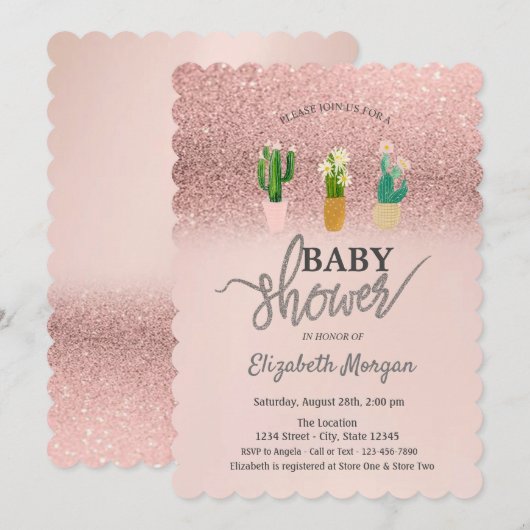 Roos Gouden Glitter Bokeh, Cactus Planten Baby sho Kaart (Voorkant / Achterkant)