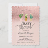 Roos Gouden Glitter Bokeh, Cactus Planten Baby sho Kaart (Voorkant)