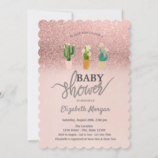 Roos Gouden Glitter Bokeh, Cactus Planten Baby sho Kaart (Voorkant)