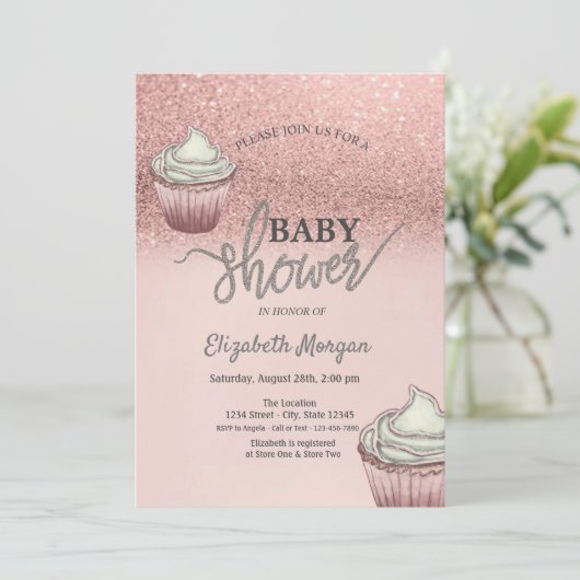 Roos Gouden Glitter Bokeh Cupcakes Kaart (Staand voorkant)