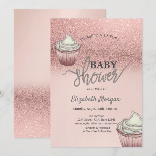 Roos Gouden Glitter Bokeh Cupcakes Kaart (Voorkant / Achterkant)