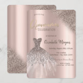 Roos gouden glitter bokeh jurk quinceañera kaart (Voorkant / Achterkant)