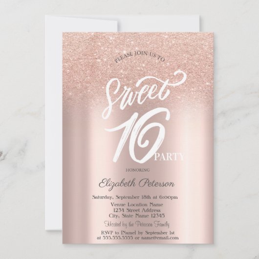 Roos Gouden Glitter Bokeh Ombre Sweet 16 Kaart (Voorkant)