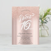 Roos Gouden Glitter Bokeh Ombre Sweet 16 Kaart (Staand voorkant)