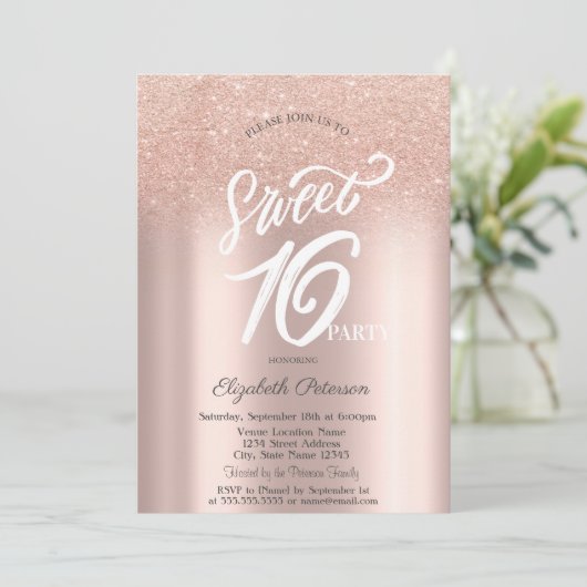 Roos Gouden Glitter Bokeh Ombre Sweet 16 Kaart (Staand voorkant)