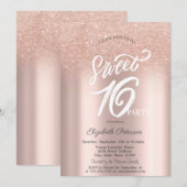 Roos Gouden Glitter Bokeh Ombre Sweet 16 Kaart (Voorkant / Achterkant)