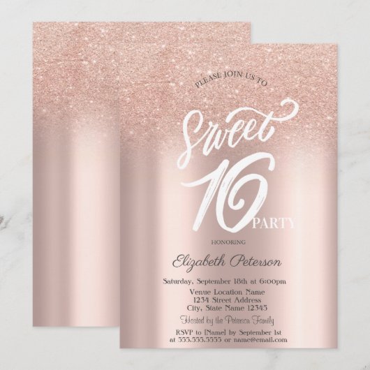 Roos Gouden Glitter Bokeh Ombre Sweet 16 Kaart (Voorkant / Achterkant)