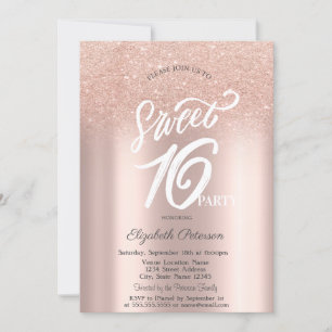 Roos Gouden Glitter Bokeh Ombre Sweet 16 Kaart