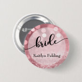 Roos Gouden Glitter Bokeh & Typografie Bruid 1 Ronde Button 5,7 Cm (Voorkant /achterkant)