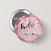 Roos Gouden Glitter Bokeh & Typografie Bruid 2 Ronde Button 5,7 Cm (Voorkant /achterkant)