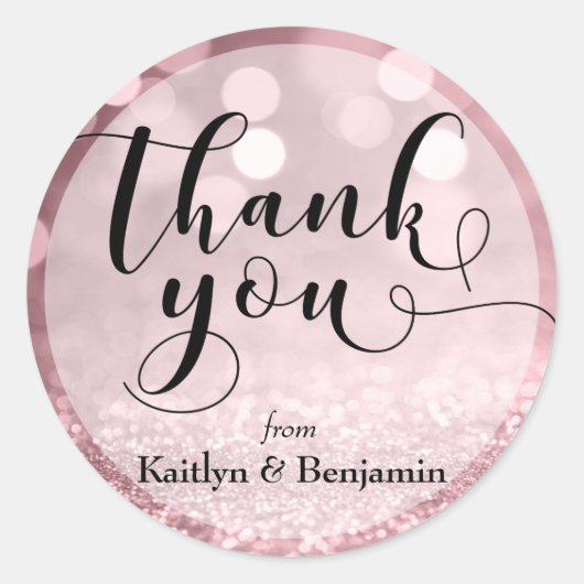 Roos Gouden Glitter Bokeh & Typografie Dank u 2 Ronde Sticker (Voorkant)
