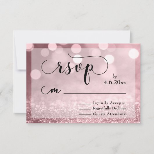 Roos Gouden Glitter Bokeh & Typografie RSVP (Voorkant)