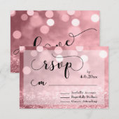 Roos Gouden Glitter Bokeh & Typografie RSVP (Voorkant / Achterkant)