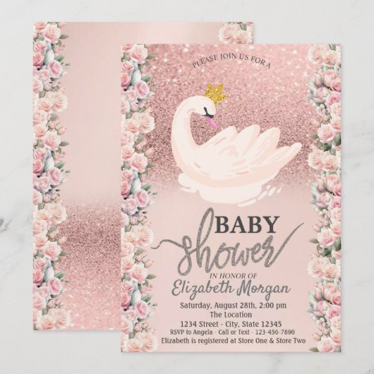 Roos gouden glitter bokeh, zwaan Rozen Baby shower Kaart (Voorkant / Achterkant)