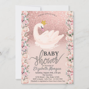 Roos gouden glitter bokeh, zwaan Rozen Baby shower Kaart
