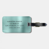 Roos Gouden Glitter Bord Turquoise Fancy Monogram Bagagelabel (Achterkant horizontaal)