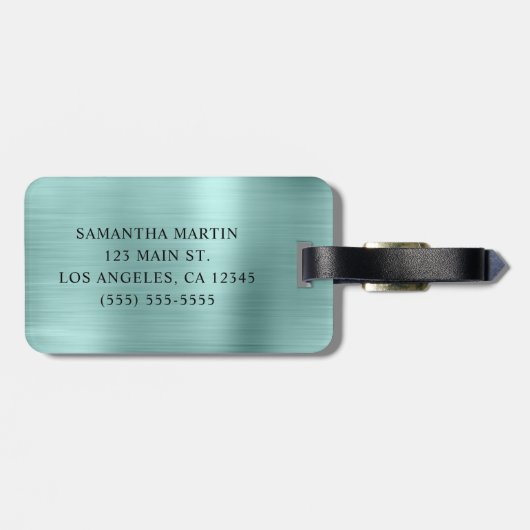 Roos Gouden Glitter Bord Turquoise Fancy Monogram Bagagelabel (Achterkant horizontaal)