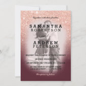 Roos gouden glitter bordeaux ombre foto bruiloft kaart (Voorkant)