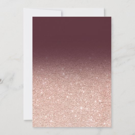 Roos gouden glitter bordeaux ombre foto bruiloft kaart (Achterkant)