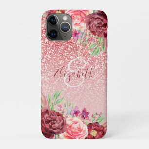 Roos Gouden Glitter Bourgogne Bloemen Gepersonalis Case-Mate iPhone Case
