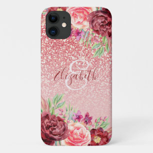 Roos Gouden Glitter Bourgogne Bloemen Gepersonalis Case-Mate iPhone Case