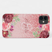 Roos Gouden Glitter Bourgogne Bloemen Gepersonalis Case-Mate iPhone Case (Achterkant (horizontaal))