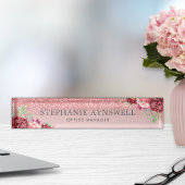 Roos Gouden Glitter Bourgondië Blush Bloemen Naambordje