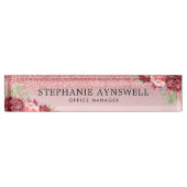 Roos Gouden Glitter Bourgondië Blush Bloemen Naambordje (Voorkant)