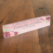 Roos Gouden Glitter Bourgondië Blush Bloemen Naambordje (Zijkant)